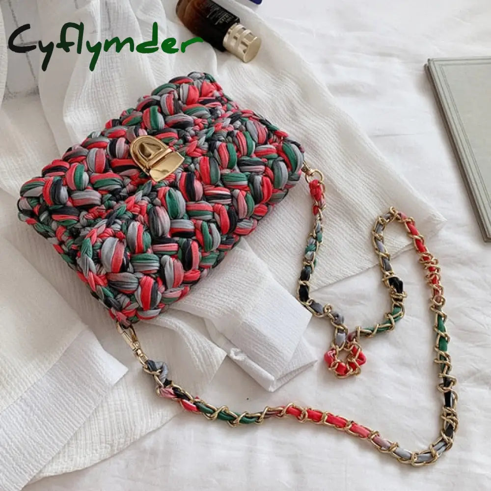 Cyflymder Bags For Women Hand Woven Bag Strip Thread Hook Knitted Women’s Shoulder/Crossbody