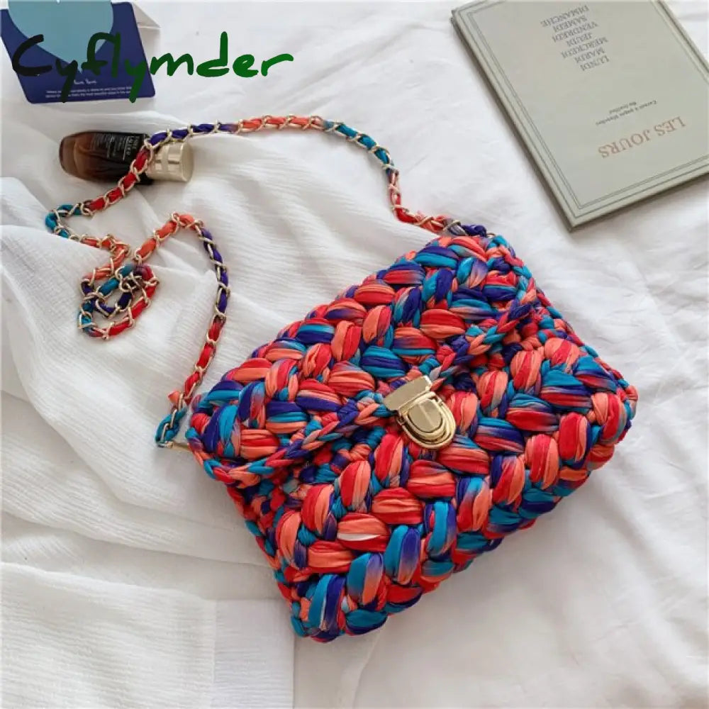 Cyflymder Bags For Women Hand Woven Bag Strip Thread Hook Knitted Women’s Shoulder/Crossbody