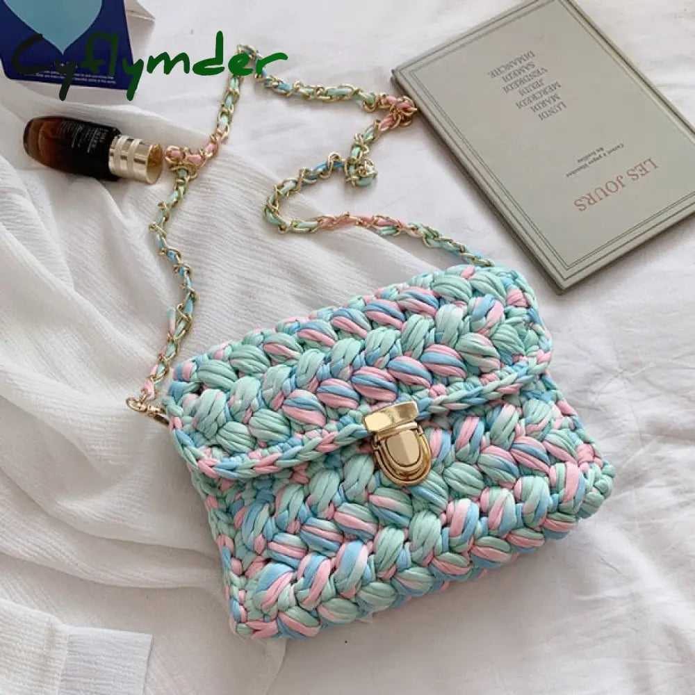 Cyflymder Bags For Women Hand Woven Bag Strip Thread Hook Knitted Women’s Shoulder/Crossbody