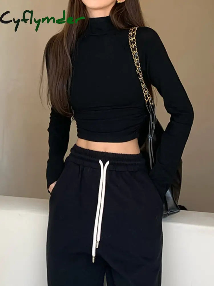 Cyflymder - Basic Long Sleeve Crop Shirt Black / S T-Shirts