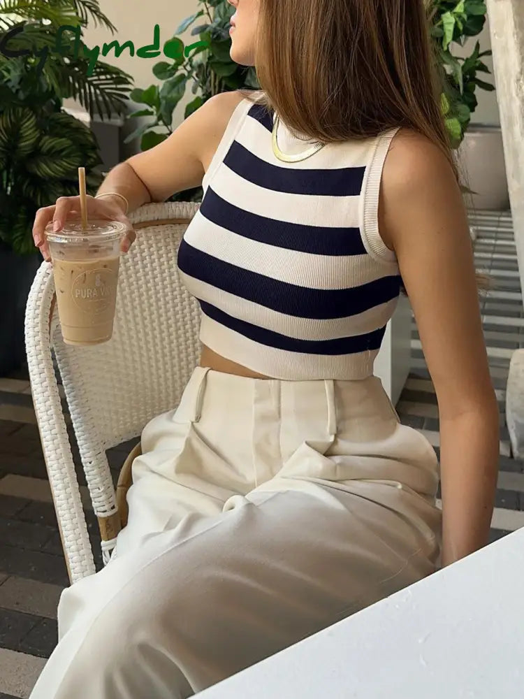 Cyflymder - Basic Stripe Crop Tank Top Sweater Vests