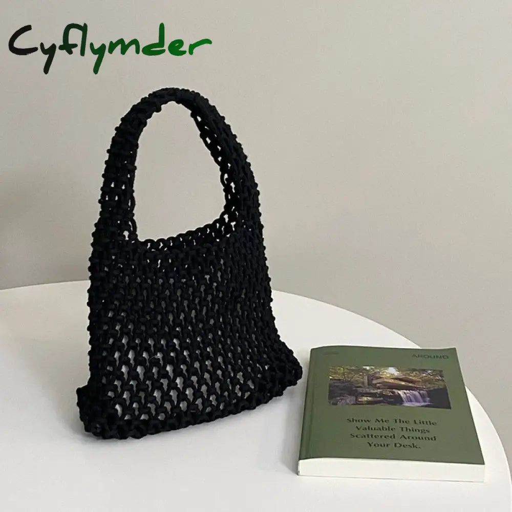 Cyflymder Beach Crochet Handbag For Women Girls Summer Straw Rope Hollow Out Hand Woven Totes Bag