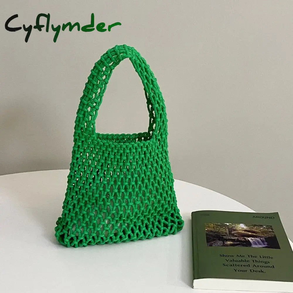 Cyflymder Beach Crochet Handbag For Women Girls Summer Straw Rope Hollow Out Hand Woven Totes Bag