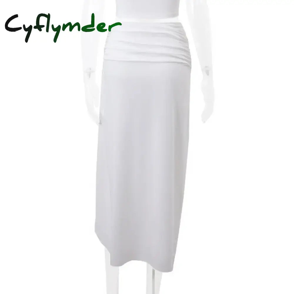 Cyflymder Beach Holiday Women’s Summer Low Waist Skirt Solid Color Ruched Side Split Long Y2K