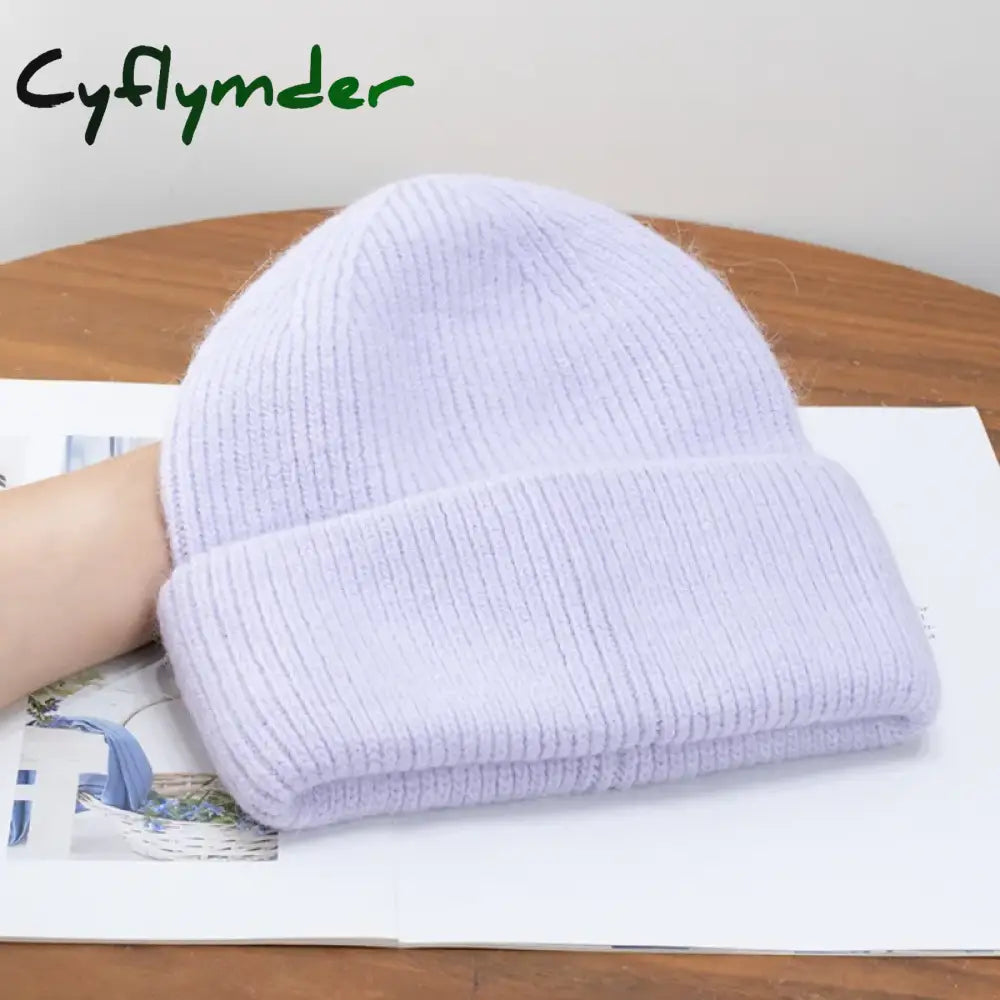 Cyflymder beanie outfits Fashion Warm Cashmere Wool Skullies Angola Rabbit Fur Winter Knitted Beanies Women Cap Female