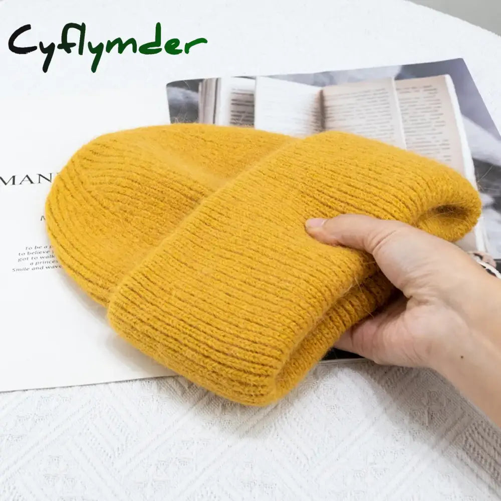 Cyflymder beanie outfits Fashion Warm Cashmere Wool Skullies Angola Rabbit Fur Winter Knitted Beanies Women Cap Female