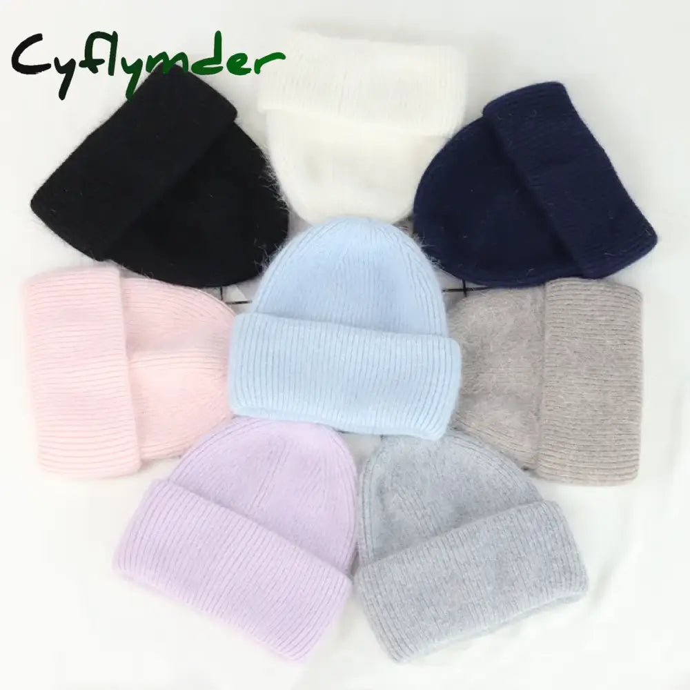 Cyflymder beanie outfits Fashion Warm Cashmere Wool Skullies Angola Rabbit Fur Winter Knitted Beanies Women Cap Female