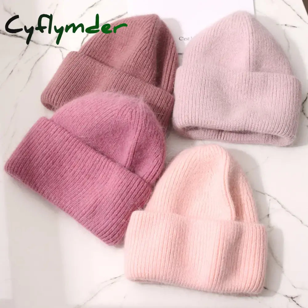 Cyflymder beanie outfits Fashion Warm Cashmere Wool Skullies Angola Rabbit Fur Winter Knitted Beanies Women Cap Female