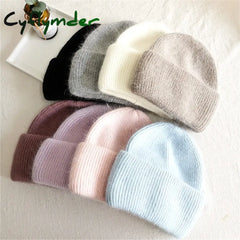 Cyflymder beanie outfits Fashion Warm Cashmere Wool Skullies Angola Rabbit Fur Winter Knitted Beanies Women Cap Female