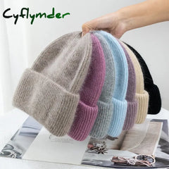 Cyflymder beanie outfits Fashion Warm Cashmere Wool Skullies Angola Rabbit Fur Winter Knitted Beanies Women Cap Female