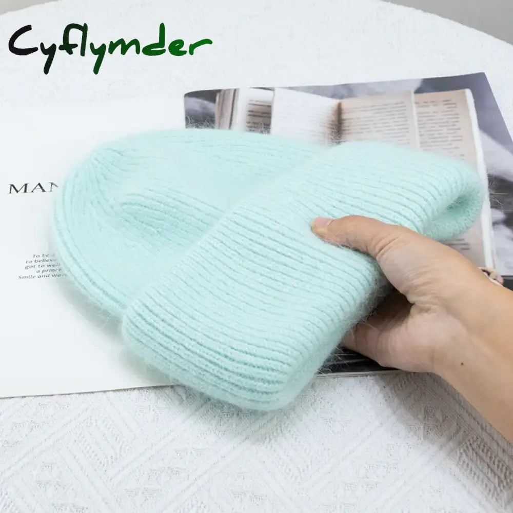 Cyflymder beanie outfits Fashion Warm Cashmere Wool Skullies Angola Rabbit Fur Winter Knitted Beanies Women Cap Female