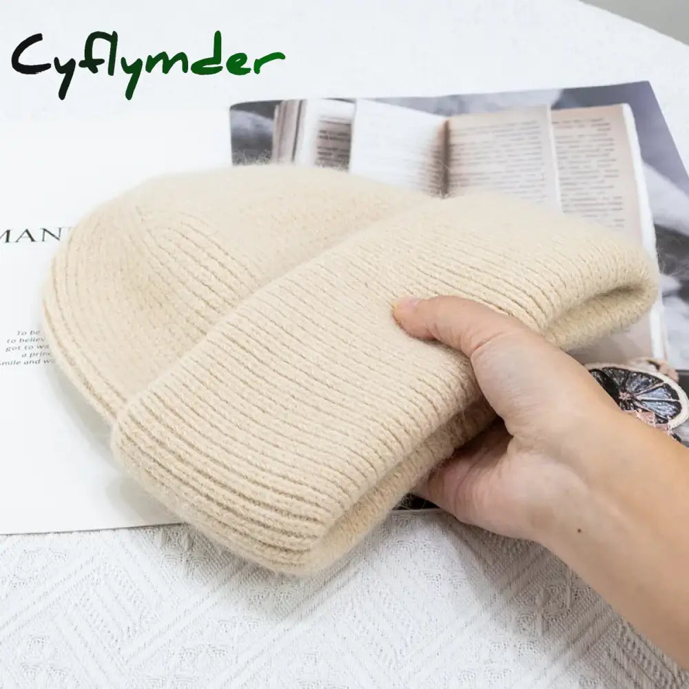 Cyflymder beanie outfits Fashion Warm Cashmere Wool Skullies Angola Rabbit Fur Winter Knitted Beanies Women Cap Female