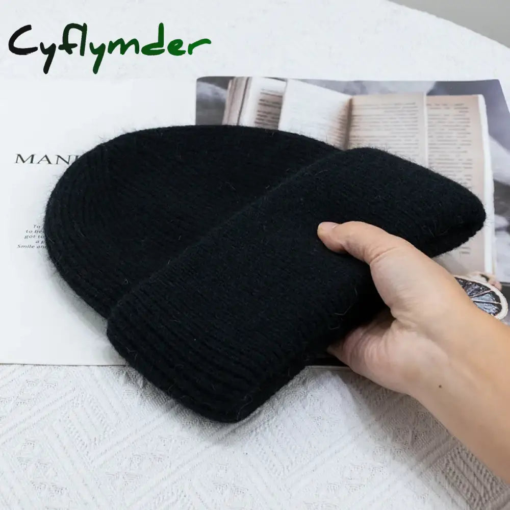 Cyflymder beanie outfits Fashion Warm Cashmere Wool Skullies Angola Rabbit Fur Winter Knitted Beanies Women Cap Female