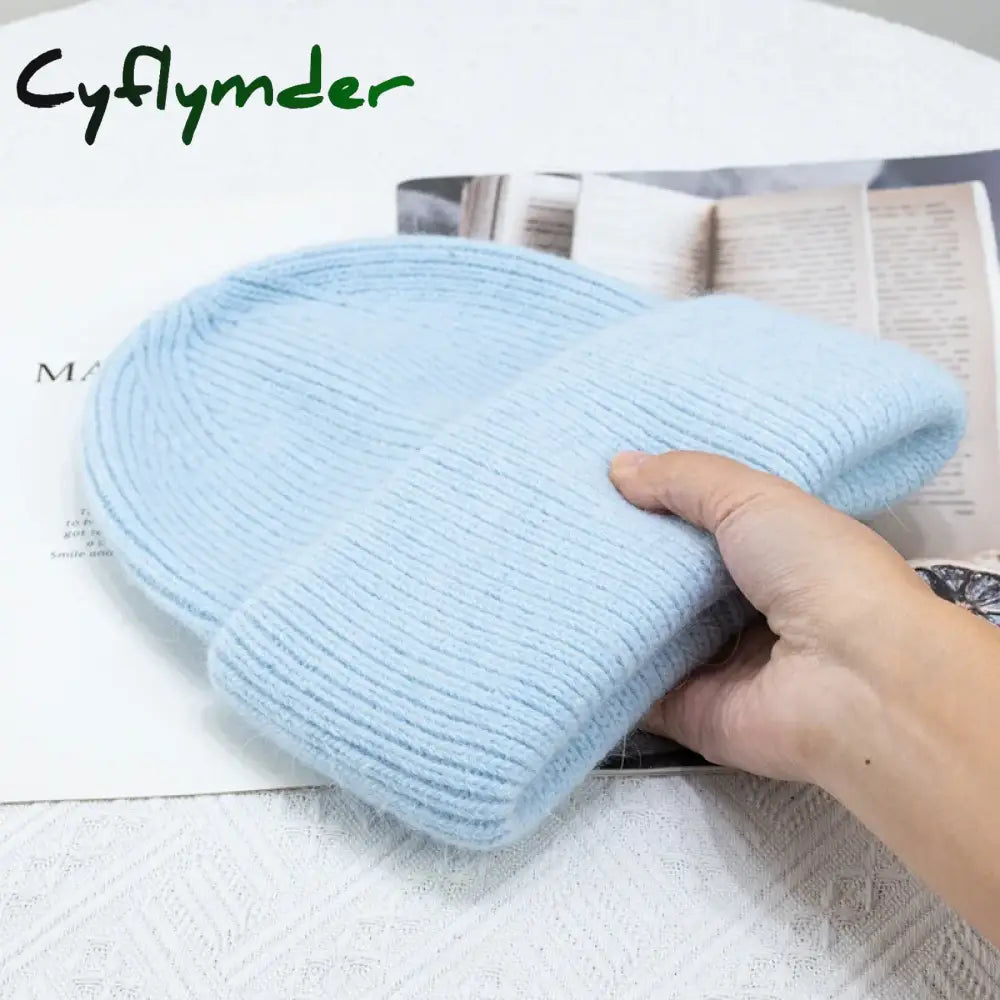 Cyflymder beanie outfits Fashion Warm Cashmere Wool Skullies Angola Rabbit Fur Winter Knitted Beanies Women Cap Female