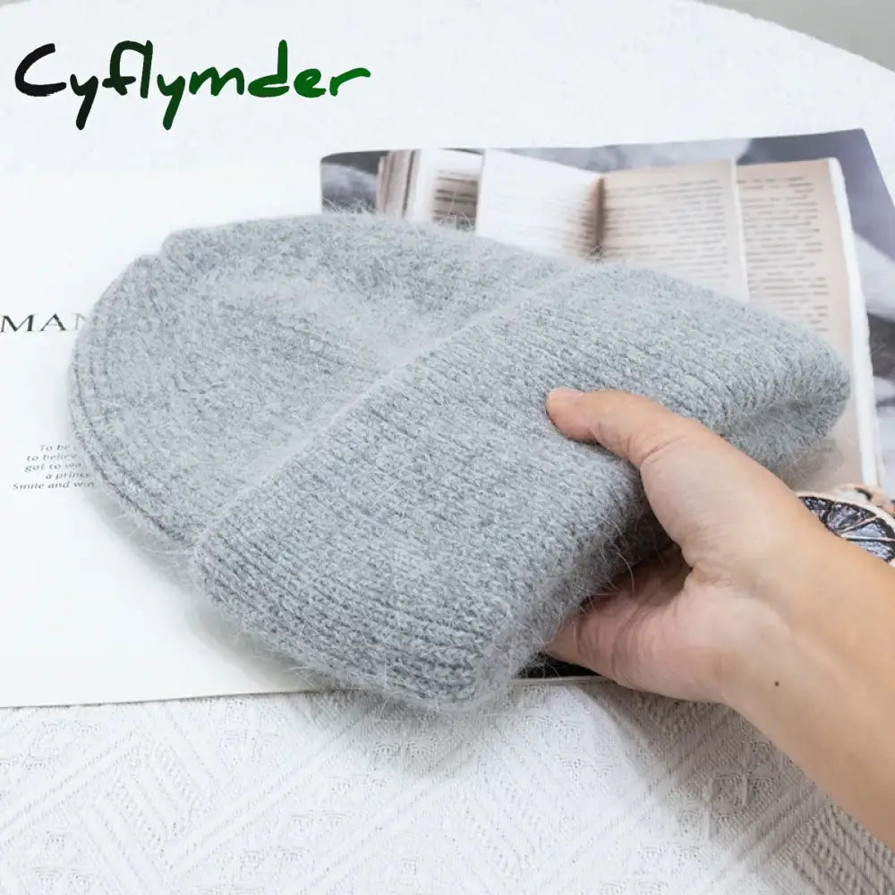 Cyflymder beanie outfits Fashion Warm Cashmere Wool Skullies Angola Rabbit Fur Winter Knitted Beanies Women Cap Female