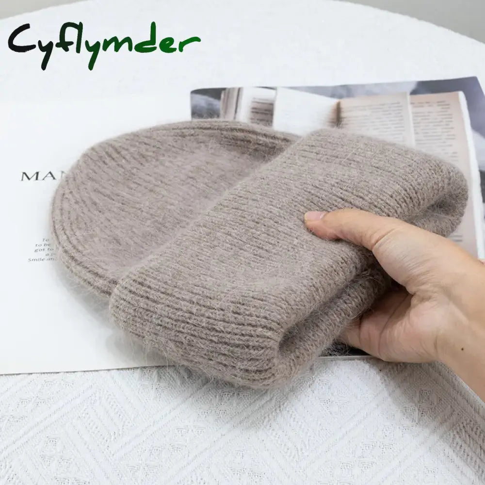 Cyflymder beanie outfits Fashion Warm Cashmere Wool Skullies Angola Rabbit Fur Winter Knitted Beanies Women Cap Female