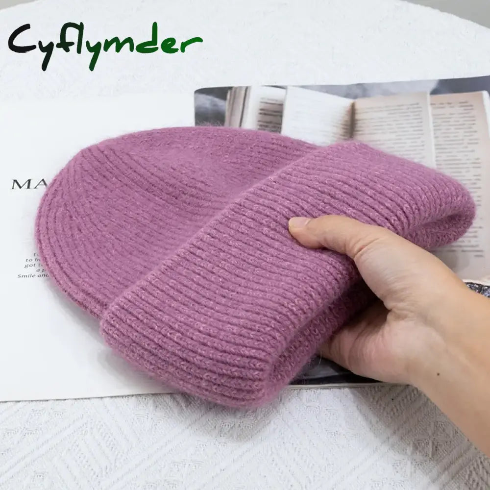 Cyflymder beanie outfits Fashion Warm Cashmere Wool Skullies Angola Rabbit Fur Winter Knitted Beanies Women Cap Female