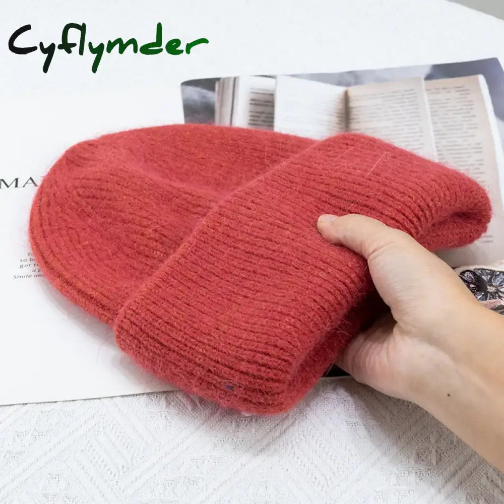 Cyflymder beanie outfits Fashion Warm Cashmere Wool Skullies Angola Rabbit Fur Winter Knitted Beanies Women Cap Female