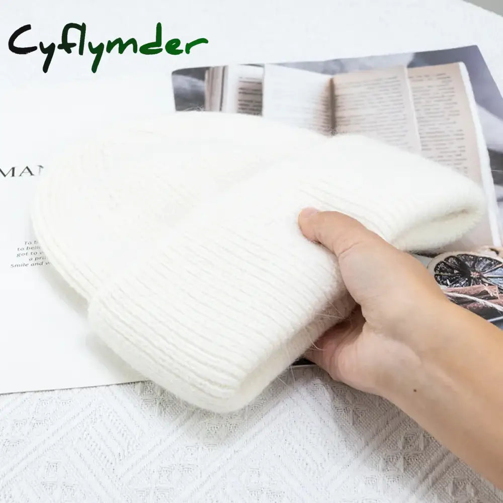 Cyflymder beanie outfits Fashion Warm Cashmere Wool Skullies Angola Rabbit Fur Winter Knitted Beanies Women Cap Female