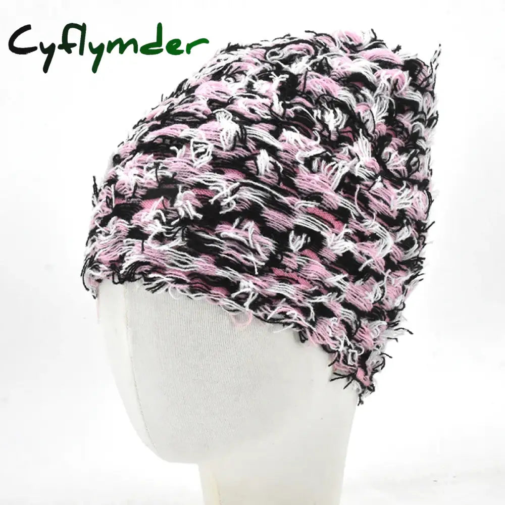 Cyflymder beanie outfits Hip Hop Balaclava Distressed Knitted Caps Mask Women Outdoor Camouflage Fleece Fuzzy Ski