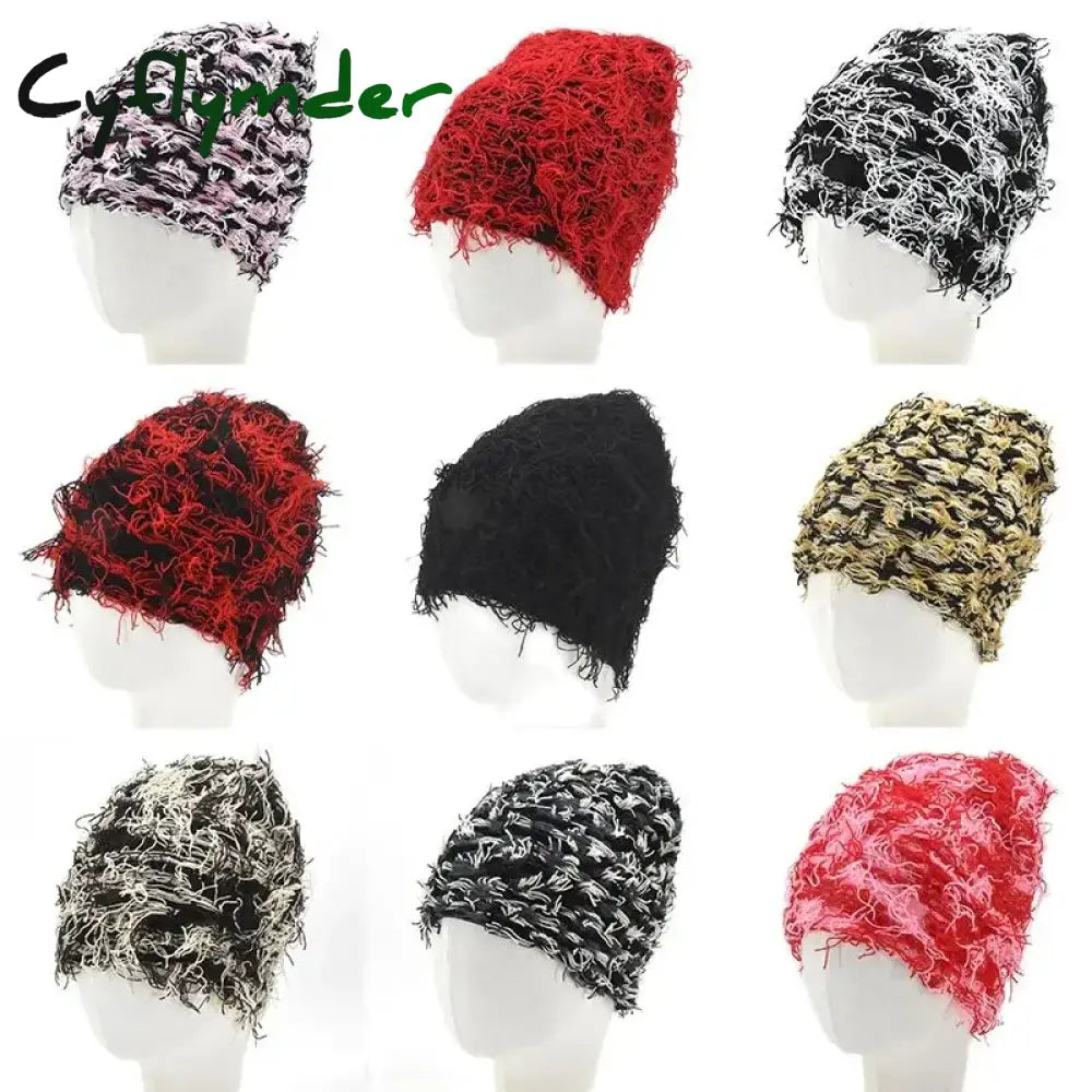 Cyflymder beanie outfits Hip Hop Balaclava Distressed Knitted Caps Mask Women Outdoor Camouflage Fleece Fuzzy Ski