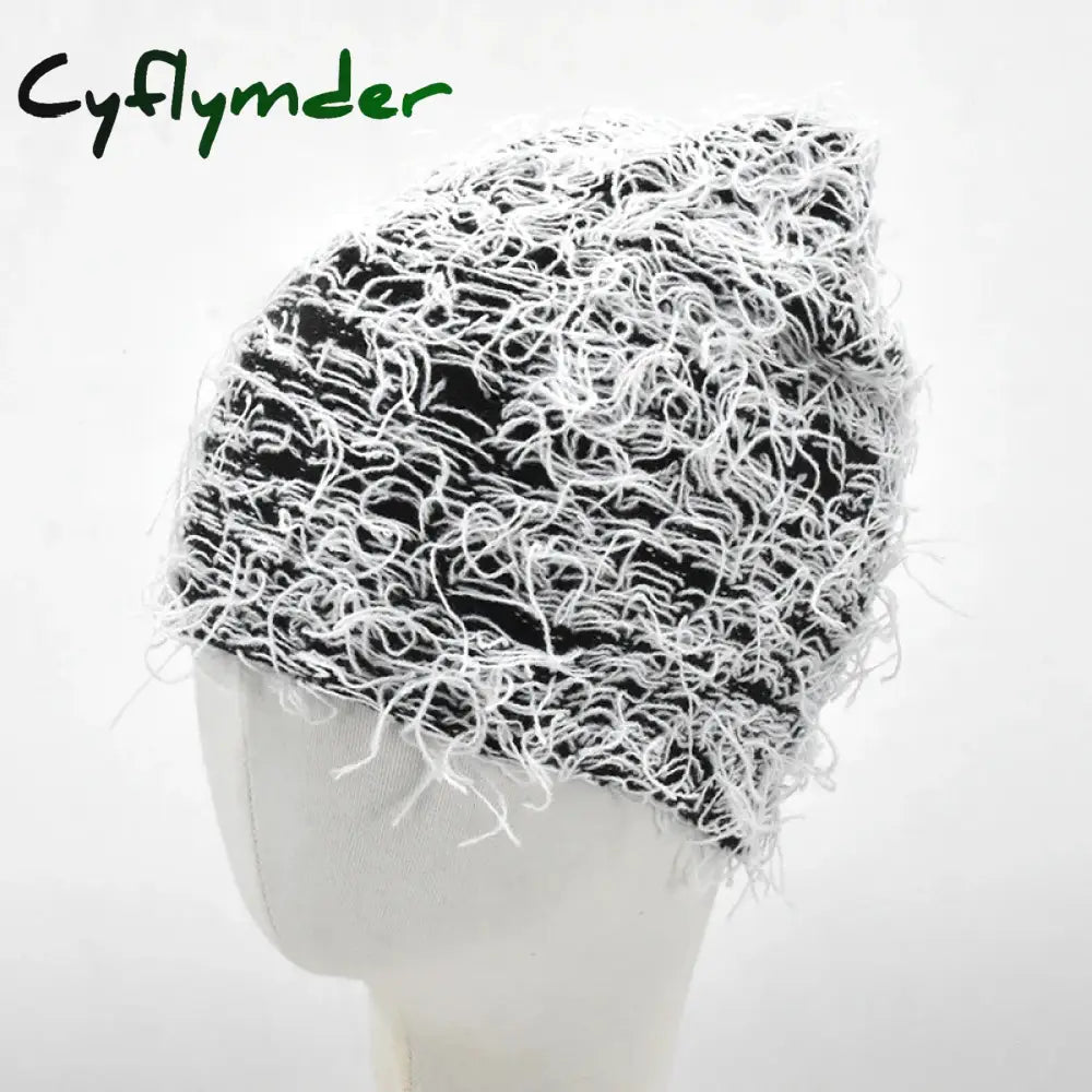 Cyflymder beanie outfits Hip Hop Balaclava Distressed Knitted Caps Mask Women Outdoor Camouflage Fleece Fuzzy Ski