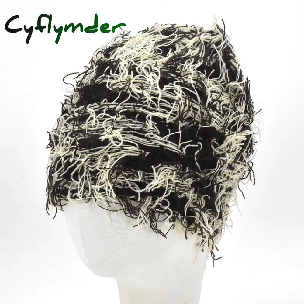 Cyflymder beanie outfits Hip Hop Balaclava Distressed Knitted Caps Mask Women Outdoor Camouflage Fleece Fuzzy Ski