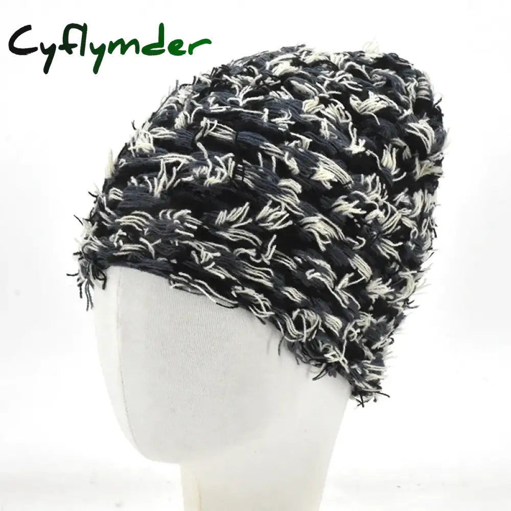 Cyflymder beanie outfits Hip Hop Balaclava Distressed Knitted Caps Mask Women Outdoor Camouflage Fleece Fuzzy Ski