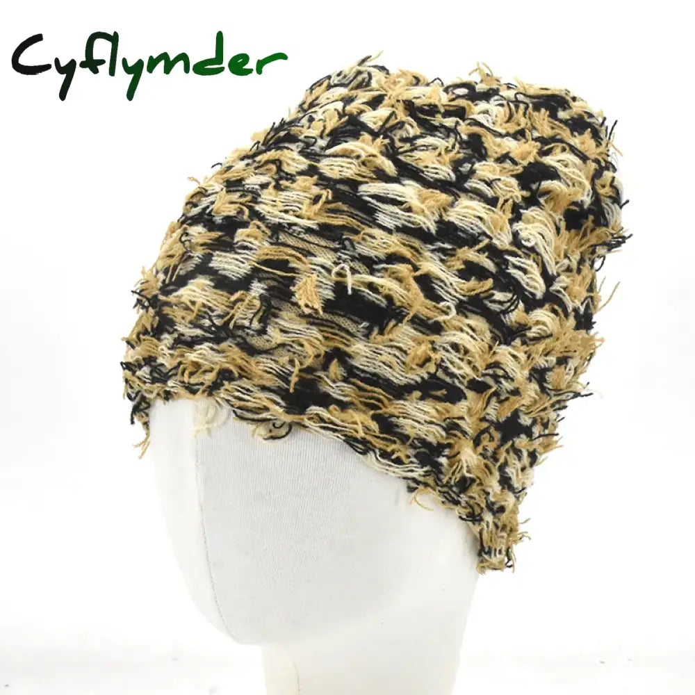 Cyflymder beanie outfits Hip Hop Balaclava Distressed Knitted Caps Mask Women Outdoor Camouflage Fleece Fuzzy Ski