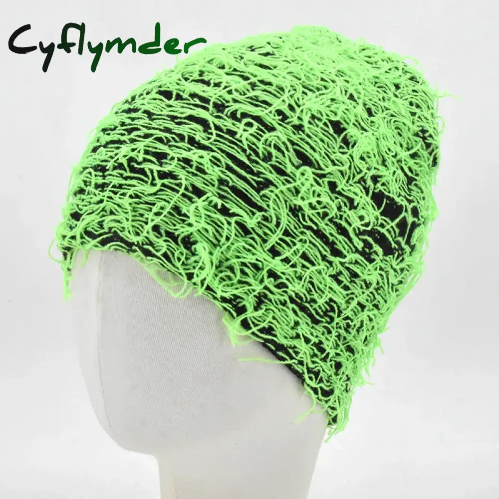 Cyflymder beanie outfits Hip Hop Balaclava Distressed Knitted Caps Mask Women Outdoor Camouflage Fleece Fuzzy Ski