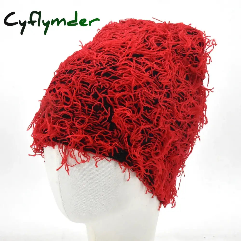 Cyflymder beanie outfits Hip Hop Balaclava Distressed Knitted Caps Mask Women Outdoor Camouflage Fleece Fuzzy Ski