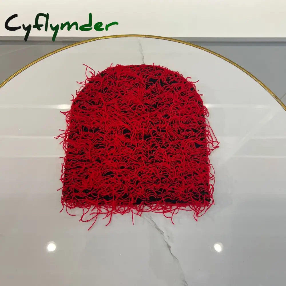 Cyflymder beanie outfits Knitted Mossy Beanie Warm Winter Hats Grassy Distressed Beanies For Men And Women Red