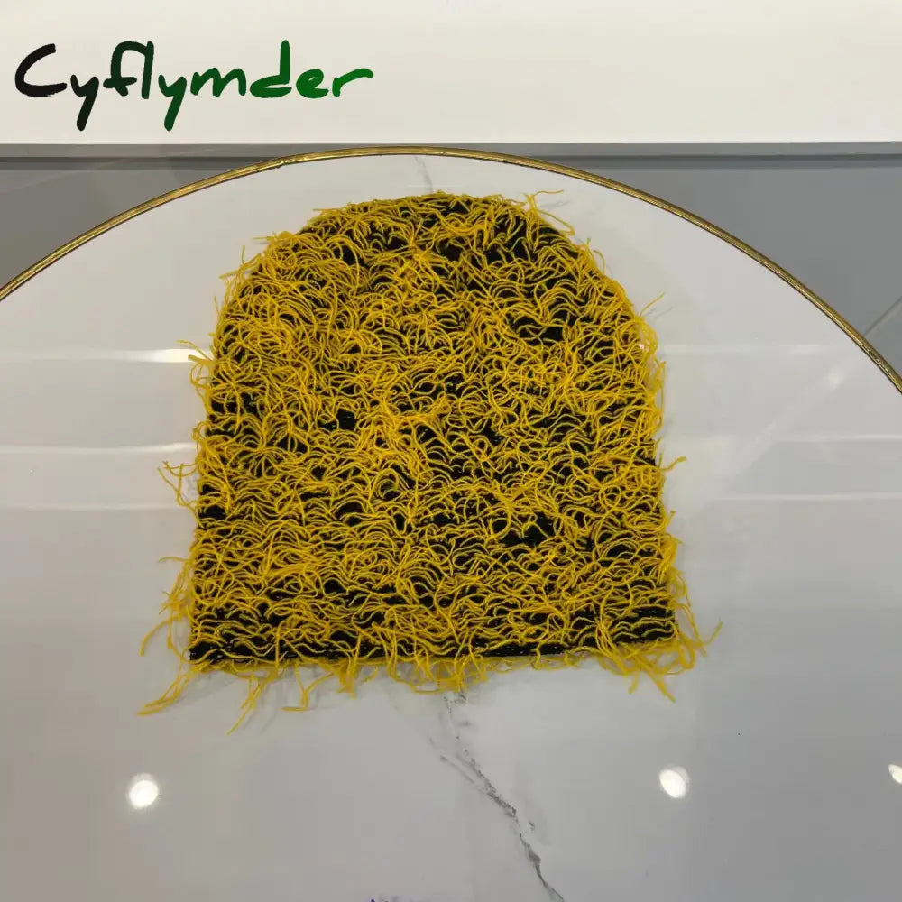 Cyflymder beanie outfits Knitted Mossy Beanie Warm Winter Hats Grassy Distressed Beanies For Men And Women Yellow