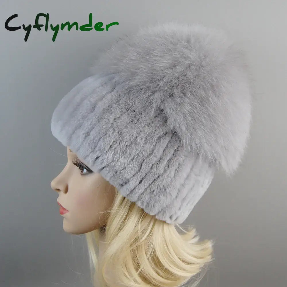 Cyflymder beanie outfits men Lady Winter Real Fur Hat Women Warm Knitted Genuine Rex Rabbit Fur Hat Top Natural Fox Fur