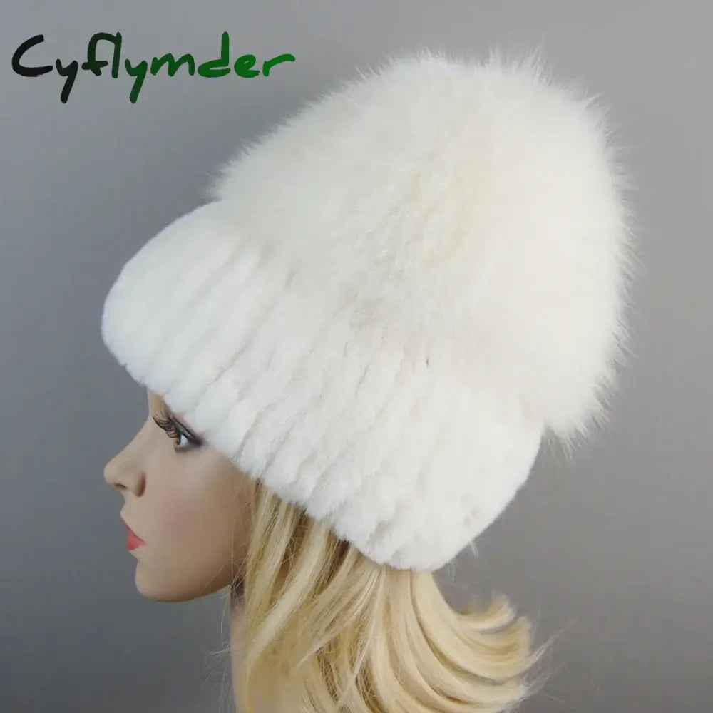 Cyflymder beanie outfits men Lady Winter Real Fur Hat Women Warm Knitted Genuine Rex Rabbit Fur Hat Top Natural Fox Fur