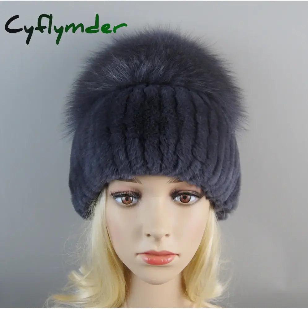 Cyflymder beanie outfits men Lady Winter Real Fur Hat Women Warm Knitted Genuine Rex Rabbit Fur Hat Top Natural Fox Fur