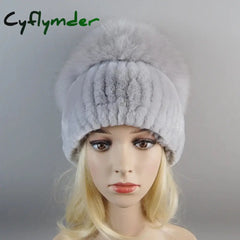 Cyflymder beanie outfits men Lady Winter Real Fur Hat Women Warm Knitted Genuine Rex Rabbit Fur Hat Top Natural Fox Fur