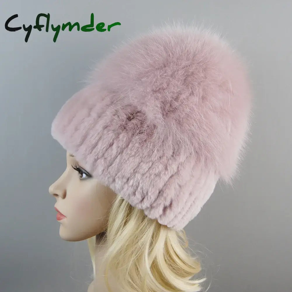 Cyflymder beanie outfits men Lady Winter Real Fur Hat Women Warm Knitted Genuine Rex Rabbit Fur Hat Top Natural Fox Fur