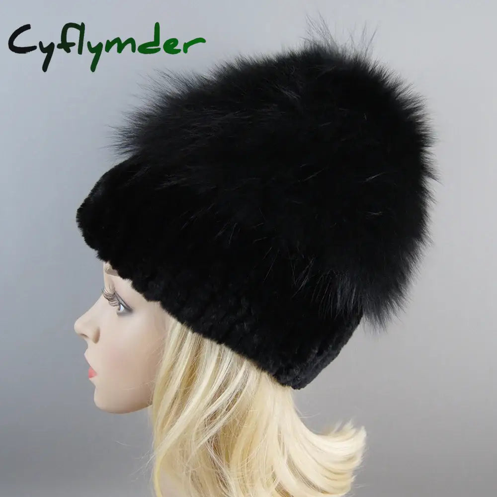 Cyflymder beanie outfits men Lady Winter Real Fur Hat Women Warm Knitted Genuine Rex Rabbit Fur Hat Top Natural Fox Fur