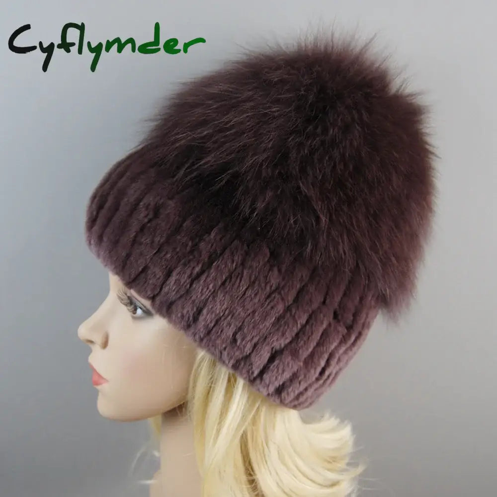 Cyflymder beanie outfits men Lady Winter Real Fur Hat Women Warm Knitted Genuine Rex Rabbit Fur Hat Top Natural Fox Fur