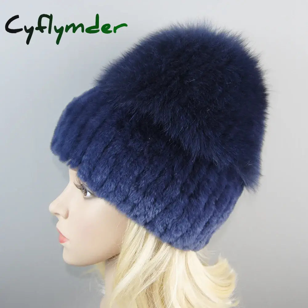 Cyflymder beanie outfits men Lady Winter Real Fur Hat Women Warm Knitted Genuine Rex Rabbit Fur Hat Top Natural Fox Fur