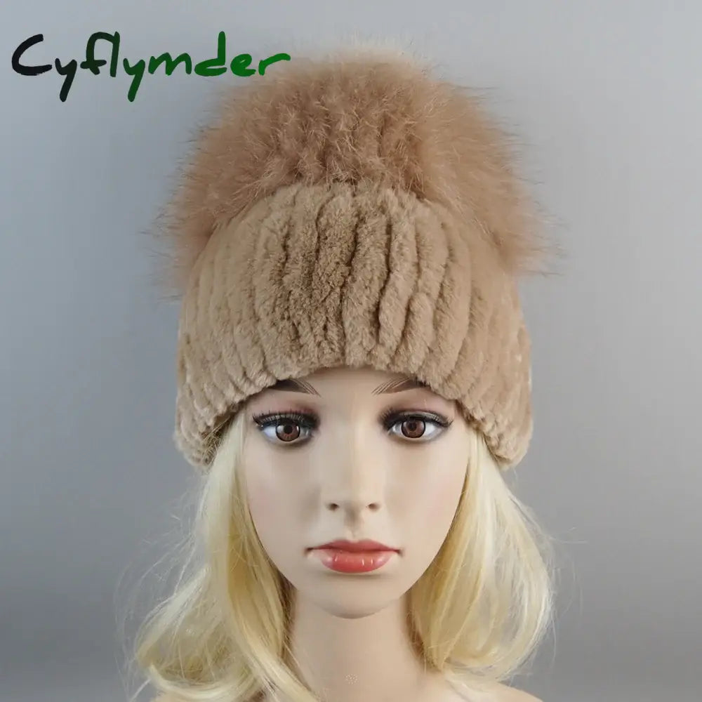 Cyflymder beanie outfits men Lady Winter Real Fur Hat Women Warm Knitted Genuine Rex Rabbit Fur Hat Top Natural Fox Fur