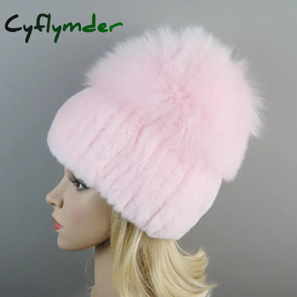 Cyflymder beanie outfits men Lady Winter Real Fur Hat Women Warm Knitted Genuine Rex Rabbit Fur Hat Top Natural Fox Fur