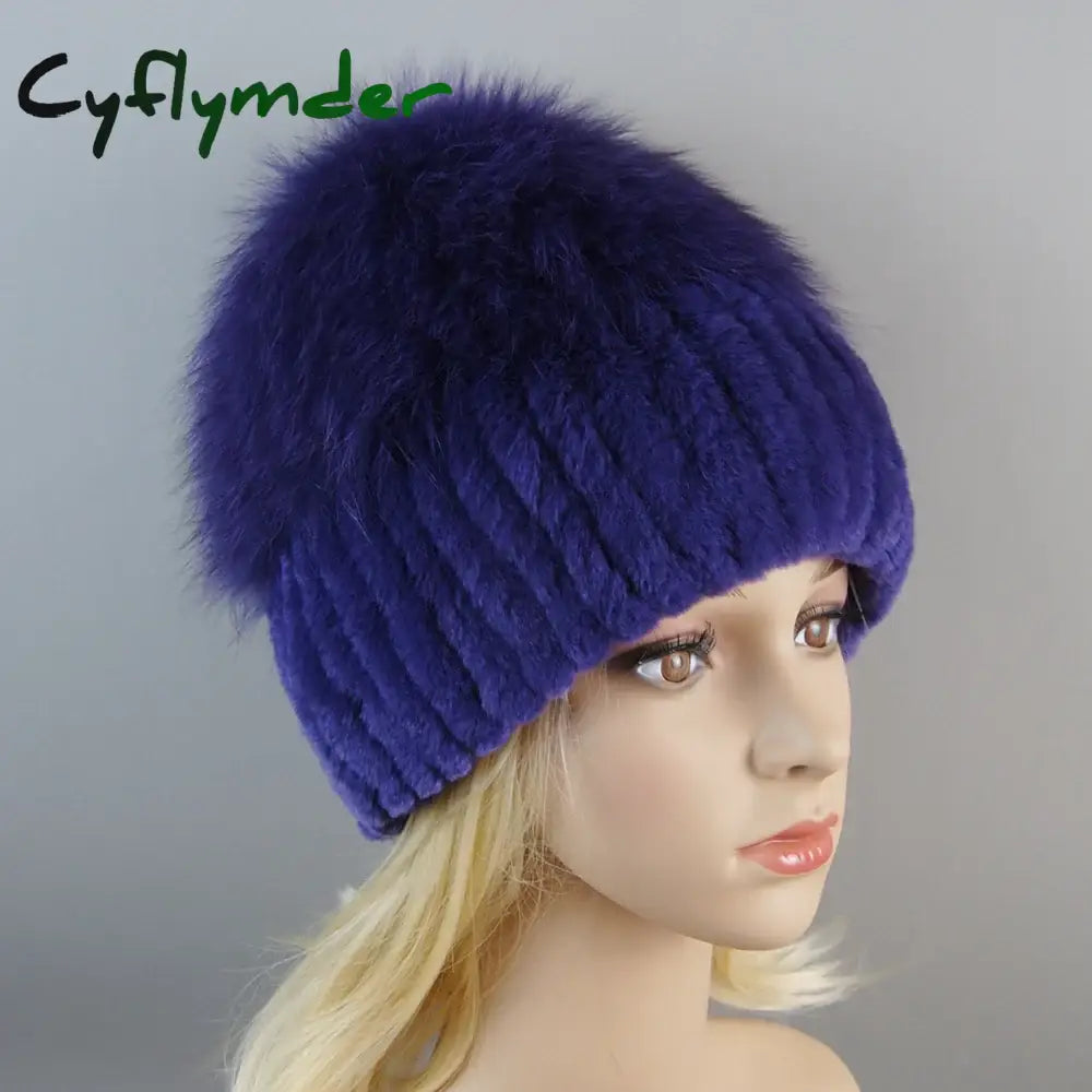 Cyflymder beanie outfits men Lady Winter Real Fur Hat Women Warm Knitted Genuine Rex Rabbit Fur Hat Top Natural Fox Fur