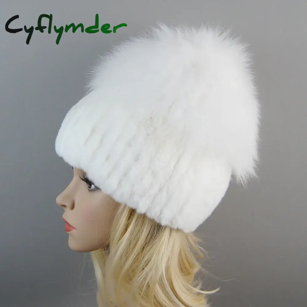 Cyflymder beanie outfits men Lady Winter Real Fur Hat Women Warm Knitted Genuine Rex Rabbit Fur Hat Top Natural Fox Fur