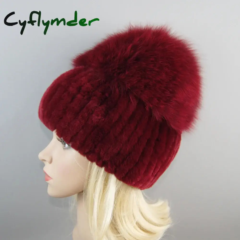 Cyflymder beanie outfits men Lady Winter Real Fur Hat Women Warm Knitted Genuine Rex Rabbit Fur Hat Top Natural Fox Fur