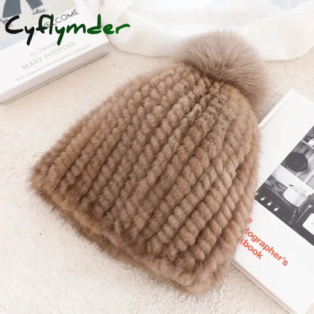 Cyflymder beanie outfits Real Mink Fur Hat For Women New Brand Thicken Female Fur Caps Ladies Winter Knitted Mink Fur