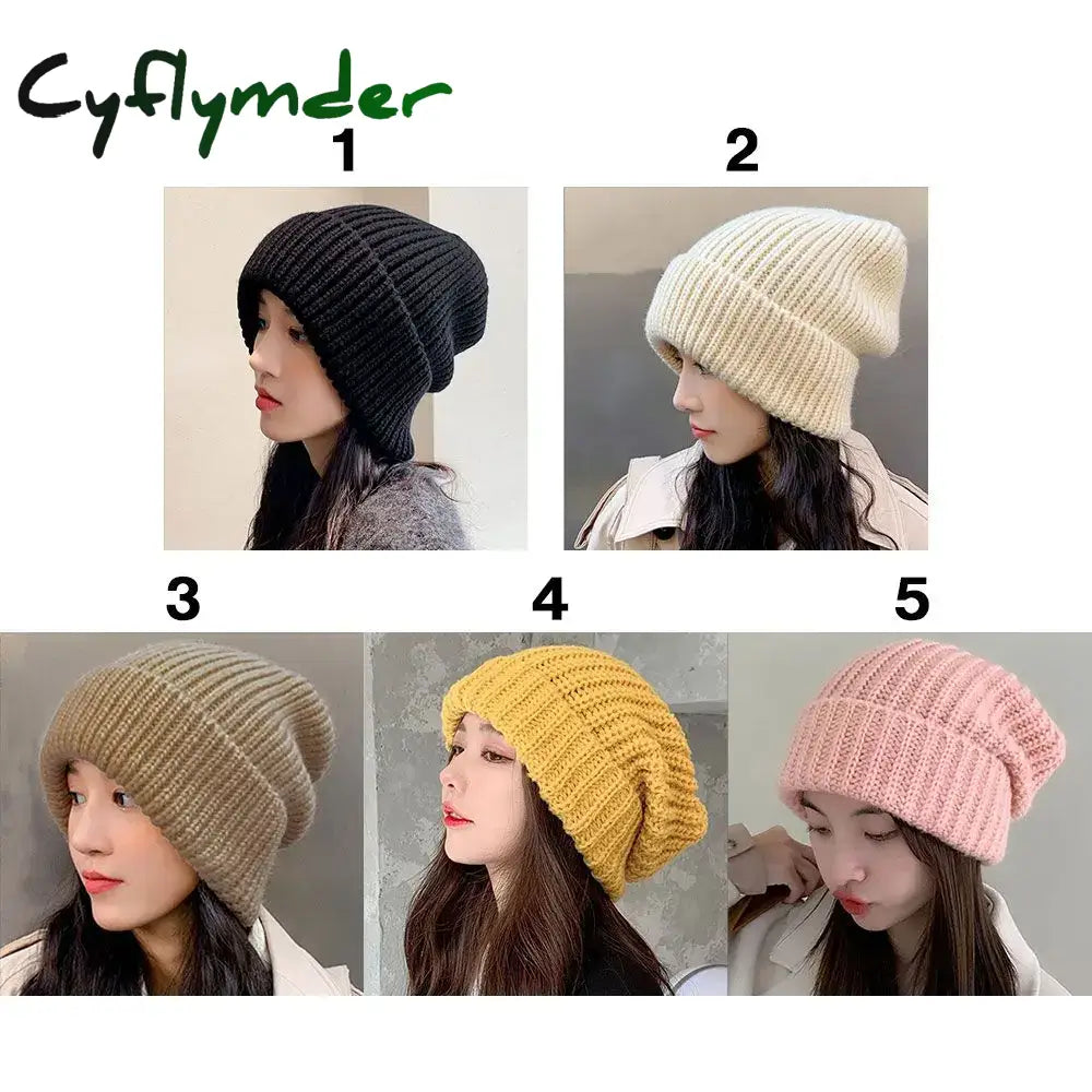 Cyflymder beanie outfits Winter Warm Hats for Women Casual Stacking Knitted Bonnet Caps Men Hats Simple Solid Color Hip