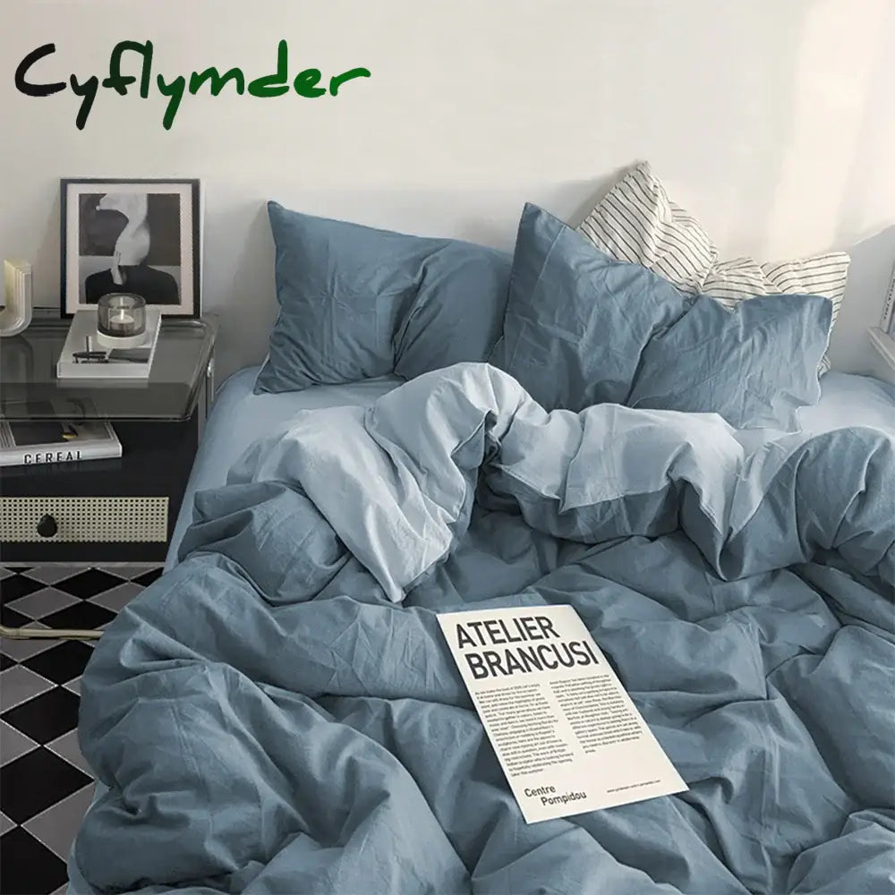 Cyflymder Bed Linen Bedding set Washed Cotton Four-Piece Bed Sheets Set Comfort Sets Solid Christmas Couple Bed Quilt