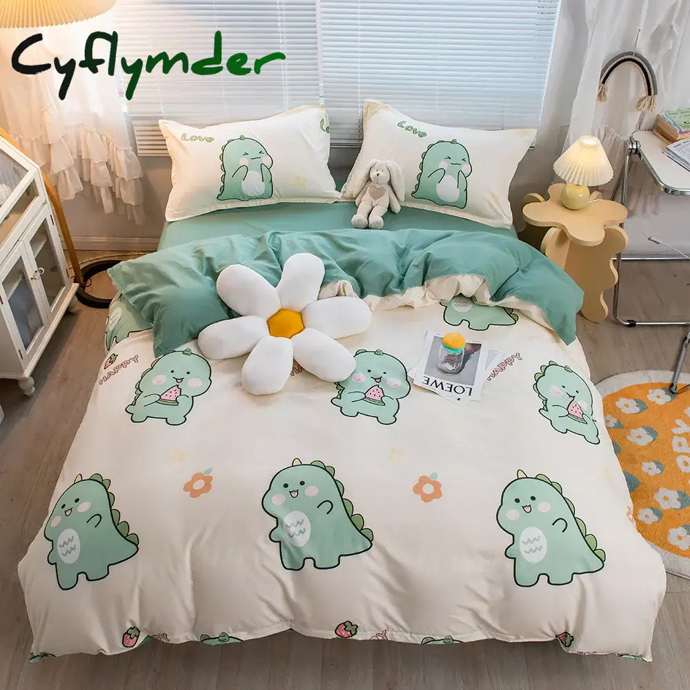 Cyflymder Bed Linen Bedding set Washed Cotton Four-Piece Bed Sheets Set Comfort Sets Solid Christmas Couple Bed Quilt